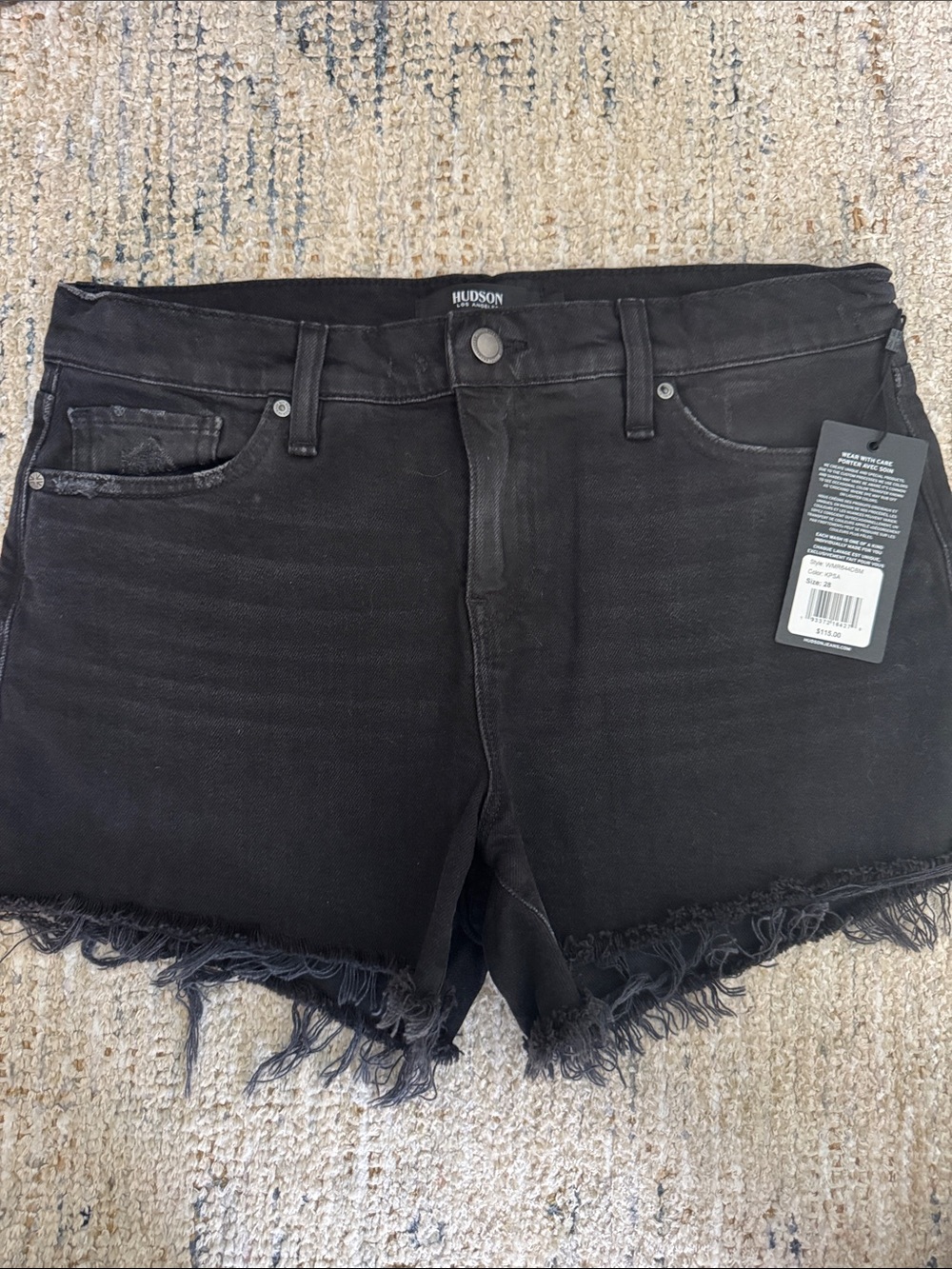 NWT Hudson Gemma Black Frayed Hem Denim Shorts size 28